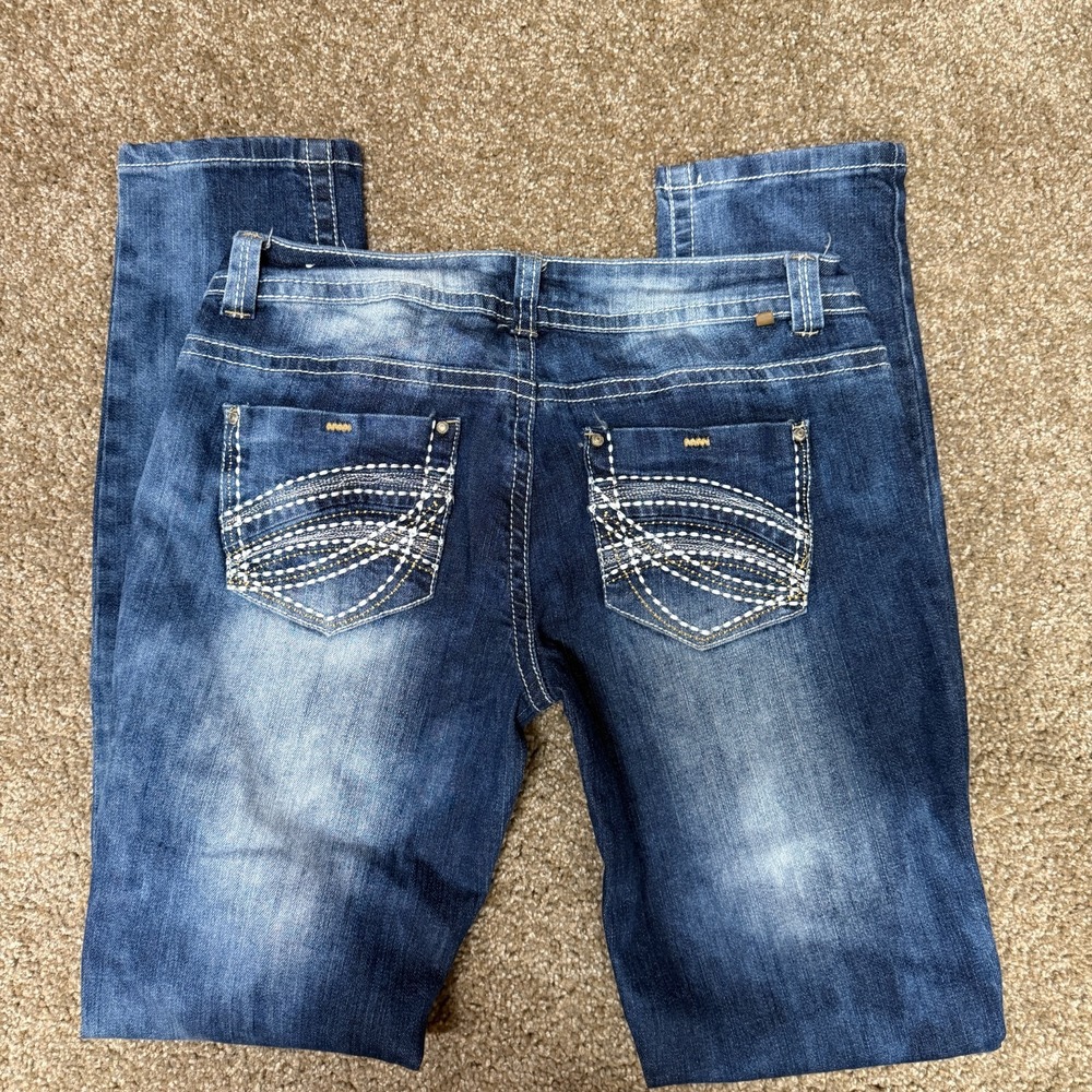 Almost Famous Skinny Jeans Distressed Low Rise Women 9 Blue Denim Cotton Stretch - Picture 11 of 13